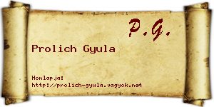 Prolich Gyula névjegykártya